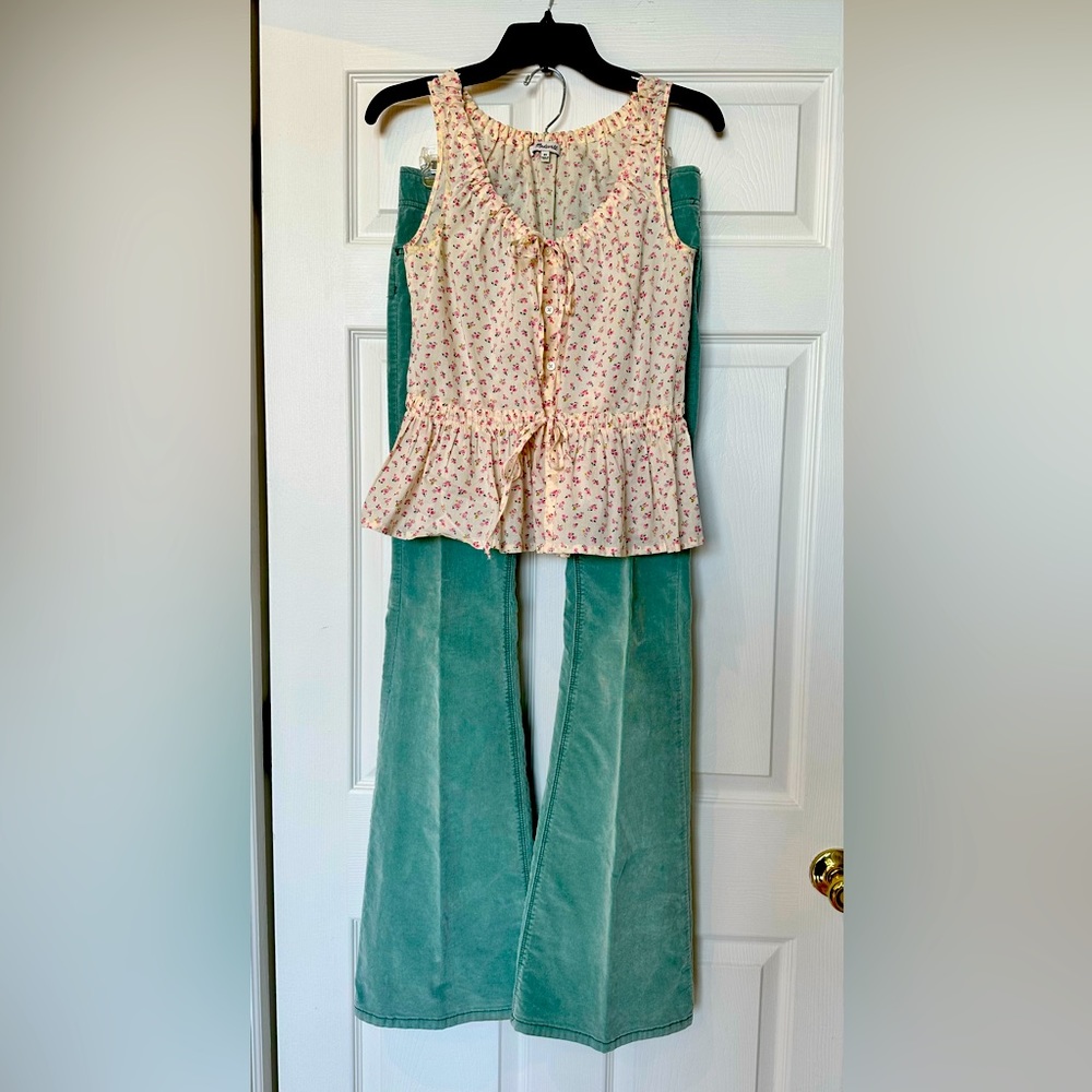 Madewell Dainty Floral Peplum top with tie waist in XS
